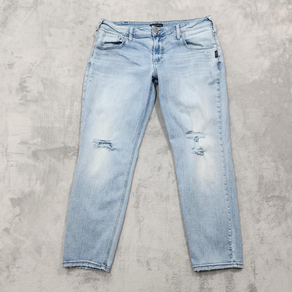 Silver Jeans Co Jeans Womens 33 Blue Mid Rise Boyfriend Distressed Stretch Denim